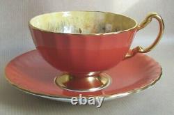 AYNSLEY CHINA ORCHARD GOLD RUST COLOURED FOOTED TEA CUP & SAUCER JONES (Ref6440)