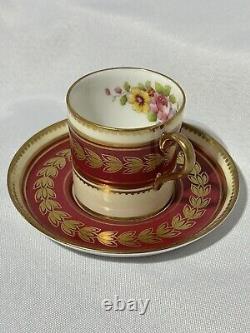 AYNSLEY England Decorative Demitasse Cup & Saucer Sets (#4)- Dark Red & Gold