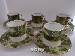 AYNSLEY Green Onyx Coffee Cup And Saucer set of 5, gold gilded, see pictures