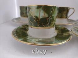 AYNSLEY Green Onyx Coffee Cup And Saucer set of 5, gold gilded, see pictures