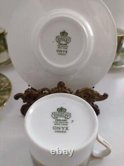 AYNSLEY Green Onyx Coffee Cup And Saucer set of 5, gold gilded, see pictures