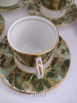 AYNSLEY Green Onyx Coffee Cup And Saucer set of 5, gold gilded, see pictures