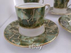 AYNSLEY Green Onyx Coffee Cup And Saucer set of 5, gold gilded, see pictures