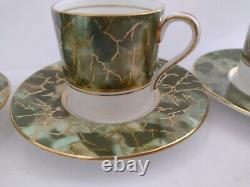 AYNSLEY Green Onyx Coffee Cup And Saucer set of 5, gold gilded, see pictures