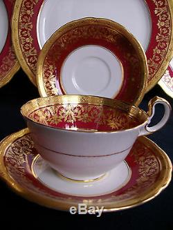 AYNSLEY KENILWORTH RED #7023 (1930's)- CUP & SAUCER (s)- ENCRUSTED GILT! RARE