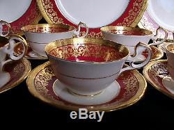 AYNSLEY KENILWORTH RED #7023 (1930's)- CUP & SAUCER (s)- ENCRUSTED GILT! RARE