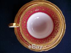 AYNSLEY KENILWORTH RED #7023 (1930's)- CUP & SAUCER (s)- ENCRUSTED GILT! RARE