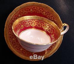 AYNSLEY KENILWORTH RED #7023 (1930's)- CUP & SAUCER (s)- ENCRUSTED GILT! RARE