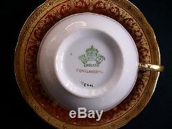 AYNSLEY KENILWORTH RED #7023 (1930's)- CUP & SAUCER (s)- ENCRUSTED GILT! RARE