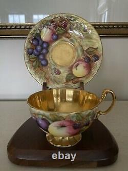 AYNSLEY ORCHARD GOLD CUP & SAUCER signed N. BRUNT