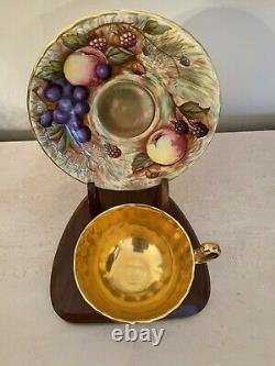 AYNSLEY ORCHARD GOLD CUP & SAUCER signed N. BRUNT