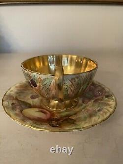 AYNSLEY ORCHARD GOLD CUP & SAUCER signed N. BRUNT