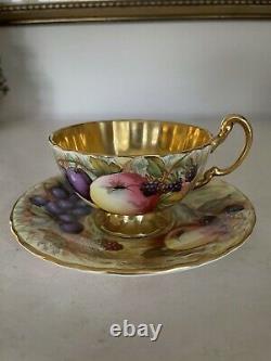 AYNSLEY ORCHARD GOLD CUP & SAUCER signed N. BRUNT