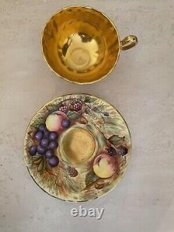 AYNSLEY ORCHARD GOLD CUP & SAUCER signed N. BRUNT