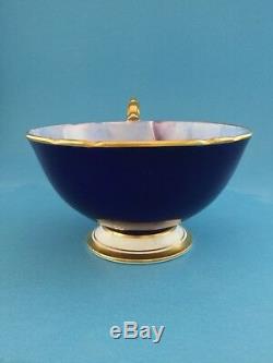 AYNSLEY TALL SHIP ARTIST SIGNED CUP & SAUCER, COBALT BLUE w GOLD TRIM EXCELLENT