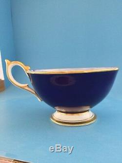 AYNSLEY TALL SHIP ARTIST SIGNED CUP & SAUCER, COBALT BLUE w GOLD TRIM EXCELLENT