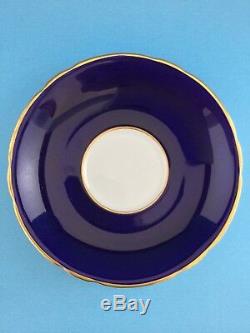 AYNSLEY TALL SHIP ARTIST SIGNED CUP & SAUCER, COBALT BLUE w GOLD TRIM EXCELLENT