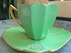 A Very Beautiful Shelley, Queen Anne, Green & Gold, Coffee Cup & Saucer, Mint