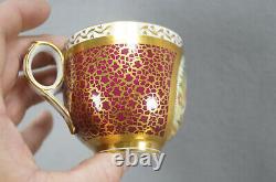 Alcock Hand Colored Courting Couple Red & Gold Coffee Cup & Saucer Circa 1850s A
