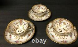 Ambrosius Lamm Dresden Handpainted Flowers Gold 3 Sets Cups Saucers