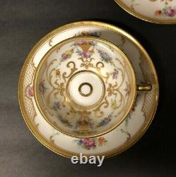 Ambrosius Lamm Dresden Handpainted Flowers Gold 3 Sets Cups Saucers