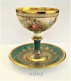 Ambrosius Lamm Dresden hand painted luster pedestal cup saucer