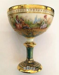 Ambrosius Lamm Dresden hand painted luster pedestal cup saucer
