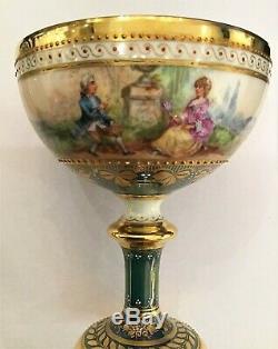 Ambrosius Lamm Dresden hand painted luster pedestal cup saucer