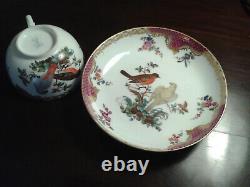 Antique 18 th Meissen cup & saucer decorated with polychrome & gold birds