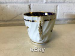 Antique 18th Century Worcester Dr. Wall Porcelain Cup & Saucer Cobalt & Gold Dec