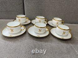 Antique 1915 Porcelain Set of 6 Cups & Saucers with Gold K