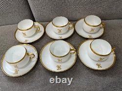 Antique 1915 Porcelain Set of 6 Cups & Saucers with Gold K