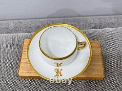 Antique 1915 Porcelain Set of 6 Cups & Saucers with Gold K