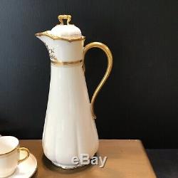 Antique 1930s Guerin Limoges Chocolate Pot 4 Cups Saucers Heavy Gold Deco France