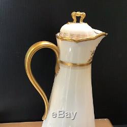 Antique 1930s Guerin Limoges Chocolate Pot 4 Cups Saucers Heavy Gold Deco France