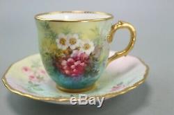 Antique 19th C Minton Cup & Saucer Hand Painted Gilded Flowers