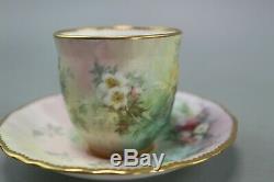 Antique 19th C Minton Cup & Saucer Hand Painted Gilded Flowers