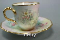 Antique 19th C Minton Cup & Saucer Hand Painted Gilded Flowers