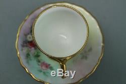 Antique 19th C Minton Cup & Saucer Hand Painted Gilded Flowers