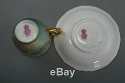 Antique 19th C Minton Cup & Saucer Hand Painted Gilded Flowers