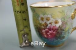 Antique 19th C Minton Cup & Saucer Hand Painted Gilded Flowers
