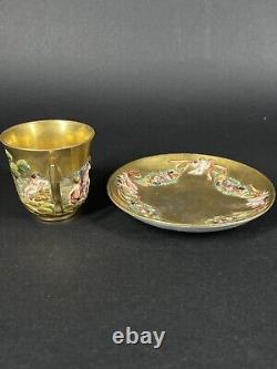 Antique 19th Century All Gold Capodimonte Classic Design Demitasse Cup Saucer N2