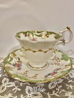Antique 19th Century H & R HR Daniel Floral & Gold Tea Cup & Saucer #1919 c1835
