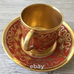 Antique 19th Century KPM Germany Demitasse Miniature Red & Gold Cup & Saucer