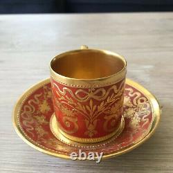 Antique 19th Century KPM Germany Demitasse Miniature Red & Gold Cup & Saucer