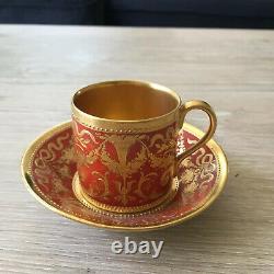 Antique 19th Century KPM Germany Demitasse Miniature Red & Gold Cup & Saucer