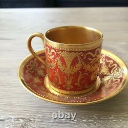 Antique 19th Century KPM Germany Demitasse Miniature Red & Gold Cup & Saucer