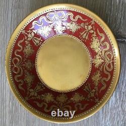 Antique 19th Century KPM Germany Demitasse Miniature Red & Gold Cup & Saucer