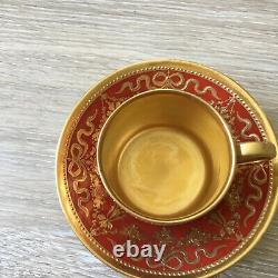 Antique 19th Century KPM Germany Demitasse Miniature Red & Gold Cup & Saucer