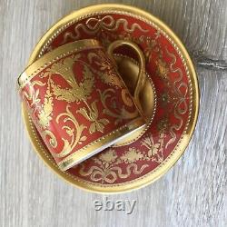 Antique 19th Century KPM Germany Demitasse Miniature Red & Gold Cup & Saucer